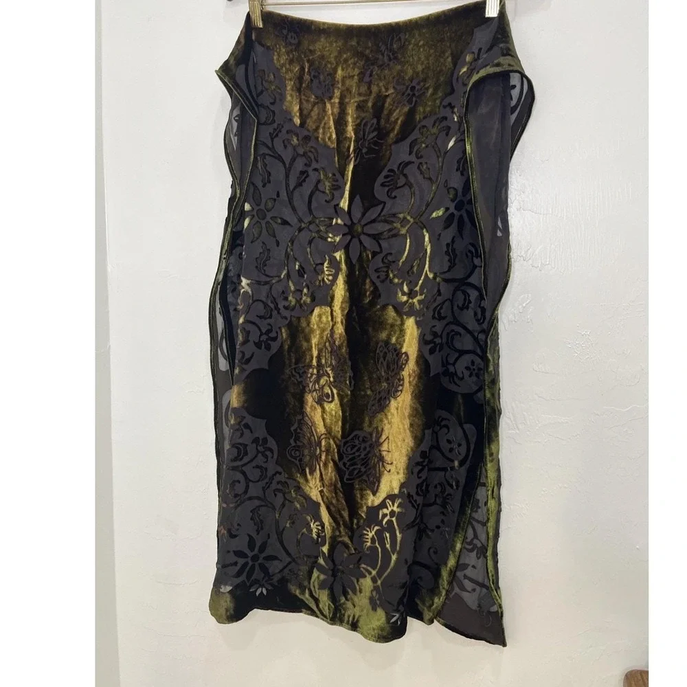 Kevin O'Brien‎ Studio Scarf Wrap Womens OS Green Burnout Silk Velvet Butterfly
